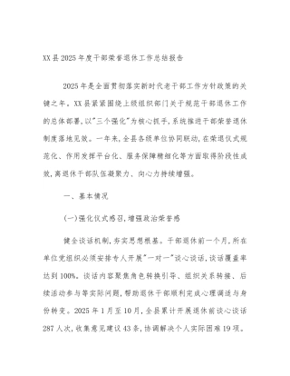 XX县2025年度干部荣誉退休工作总结报告