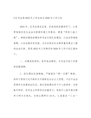 X区司法局2025年工作总结及2026年工作计划