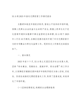 XX分局2025年查处无照经营工作情况报告