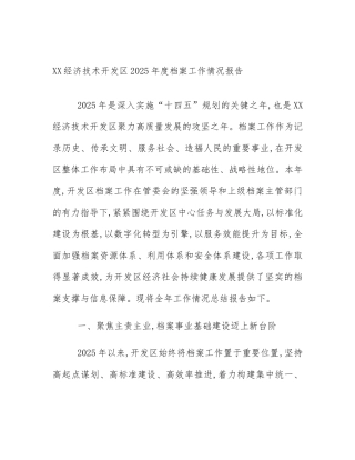 XX经济技术开发区2025年度档案工作情况报告