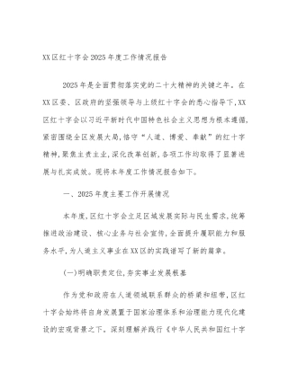 XX区红十字会2025年度工作情况报告