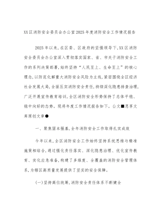 XX区消防安全委员会办公室2025年度消防安全工作情况报告
