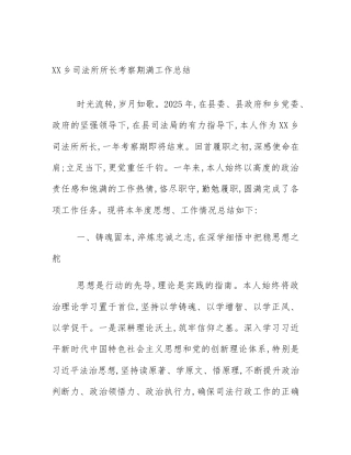 XX乡司法所所长考察期满工作总结