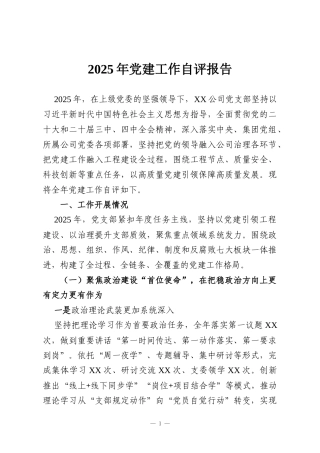 2025年党建工作自评报告
