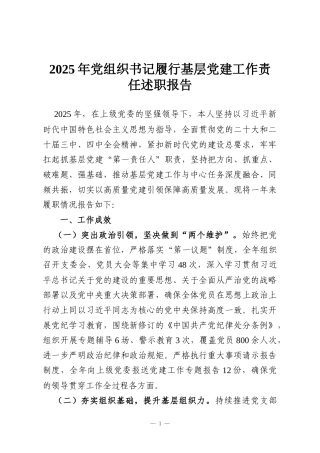 2025年党组织书记履行基层党建工作责任述职报告
