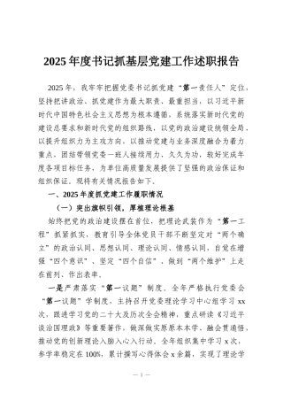 2025年度书记抓基层党建工作述职报告