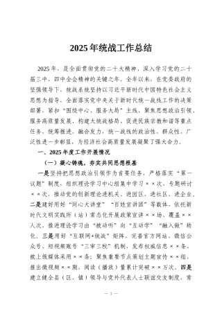 2025年统战工作总结