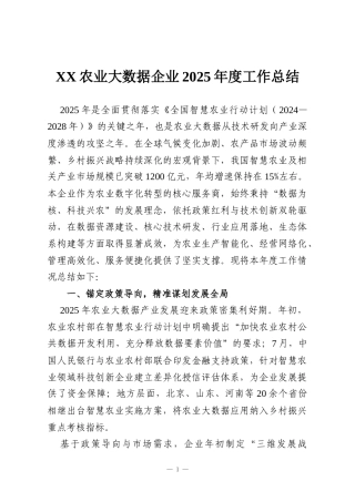 XX农业大数据企业2025年度工作总结