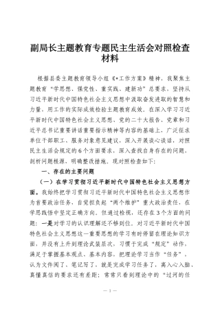 副局长主题教育专题民主生活会对照检查材料