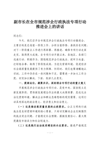 副市长在全市规范涉企行政执法专项行动推进会上的讲话