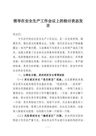 领导在安全生产工作会议上的检讨表态发言
