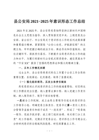 县公安局2021-2025年意识形态工作总结