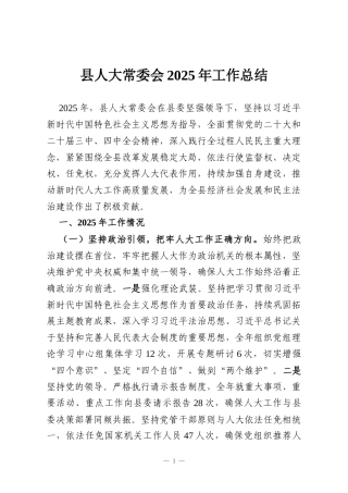 县人大常委会2025年工作总结