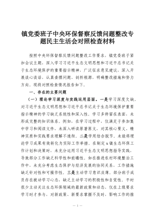 镇党委班子中央环保督察反馈问题整改专题民主生活会对照检查材料