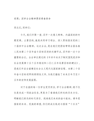 党课：深学全会精神勇担青春使命