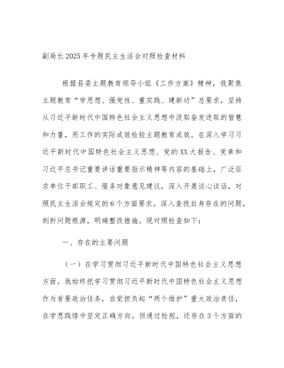 副局长2025年专题民主生活会对照检查材料