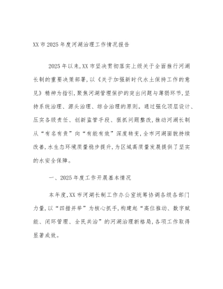 XX市2025年度河湖治理工作情况报告