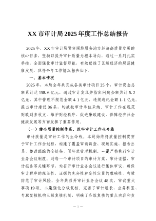 XX市审计局2025年度工作总结报告