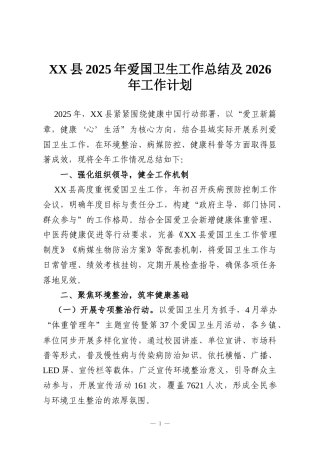 XX县2025年爱国卫生工作总结及2026年工作计划