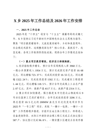 X乡2025年工作总结及2026年工作安排