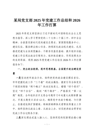 某局党支部2025年党建工作总结和2026年工作打算