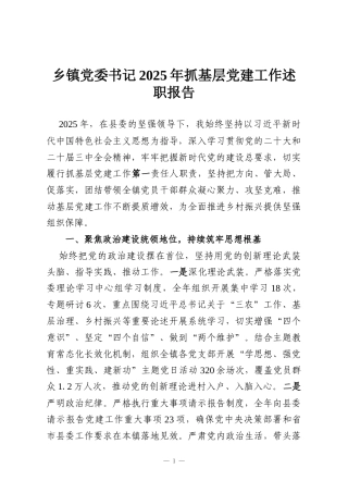 乡镇党委书记2025年抓基层党建工作述职报告