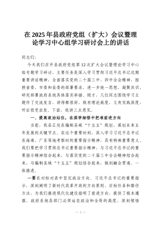 在2025年县政府党组（扩大）会议暨理论学习中心组学习研讨会上的讲话