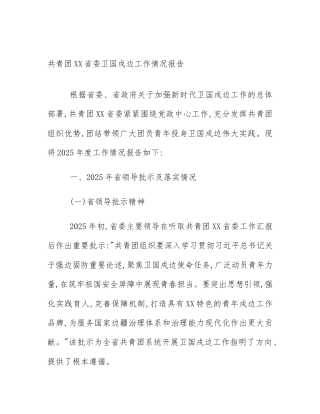 共青团XX省委卫国戍边工作情况报告