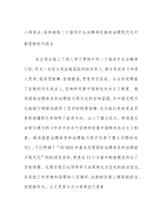 心得体会_深学细悟二十届四中全会精神在推进治理现代化中彰显新时代担当
