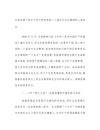 自然资源干部关于学习贯彻党的二十届四中全会精神的心得体会