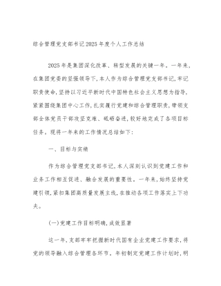 综合管理党支部书记2025年度个人工作总结