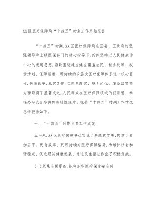 XX区医疗保障局“十四五”时期工作总结报告