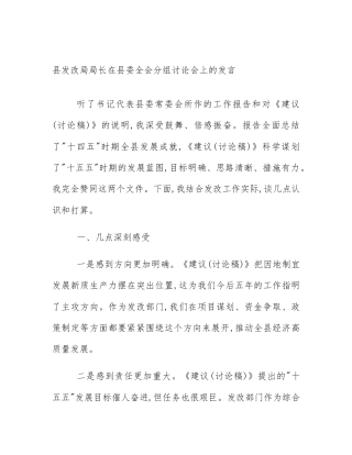 县发改局局长在县委全会分组讨论会上的发言