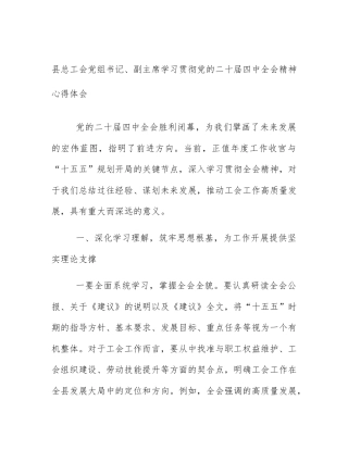 县总工会党组书记、副主席学习贯彻党的二十届四中全会精神心得体会