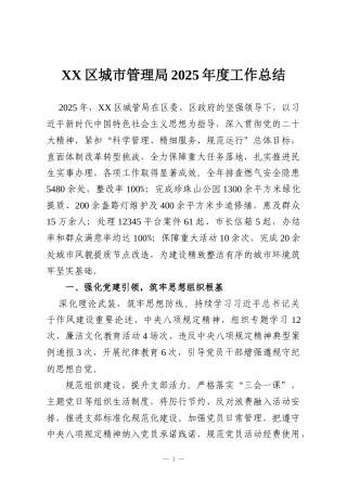 XX区城市管理局2025年度工作总结