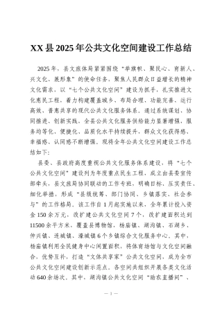 XX县2025年公共文化空间建设工作总结