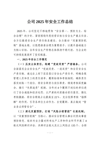公司2025年安全工作总结