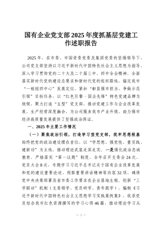 国有企业党支部2025年度抓基层党建工作述职报告
