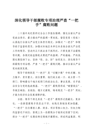 深化领导干部腐败专项治理严查“一把手”腐败问题