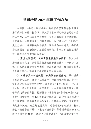 县司法局2025年度工作总结