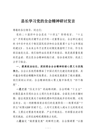 县长学习党的全会精神研讨发言
