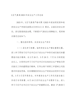 X区气象局2025年安全生产工作总结