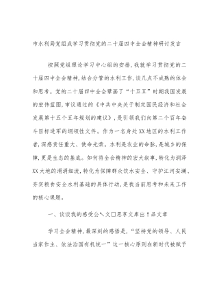 市水利局党组成学习贯彻党的二十届四中全会精神研讨发言