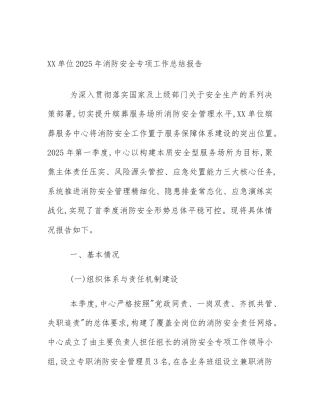 XX单位2025年消防安全专项工作总结报告
