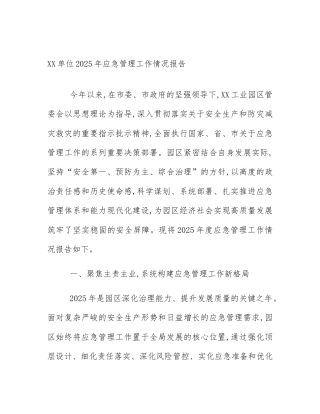 XX单位2025年应急管理工作情况报告