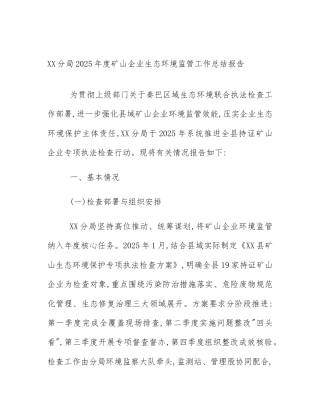 XX分局2025年度矿山企业生态环境监管工作总结报告