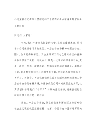 公司党委书记在学习贯彻党的二十届四中全会精神专题宣讲会上的报告