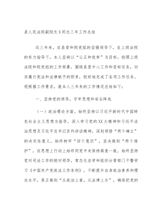 县人民法院副院长X同志三年工作总结