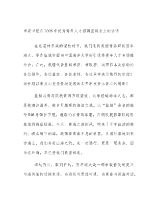市委书记在2026年优秀青年人才招聘宣讲会上的讲话