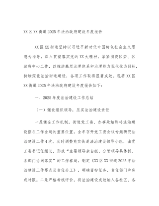 XX区XX街道2025年法治政府建设年度报告